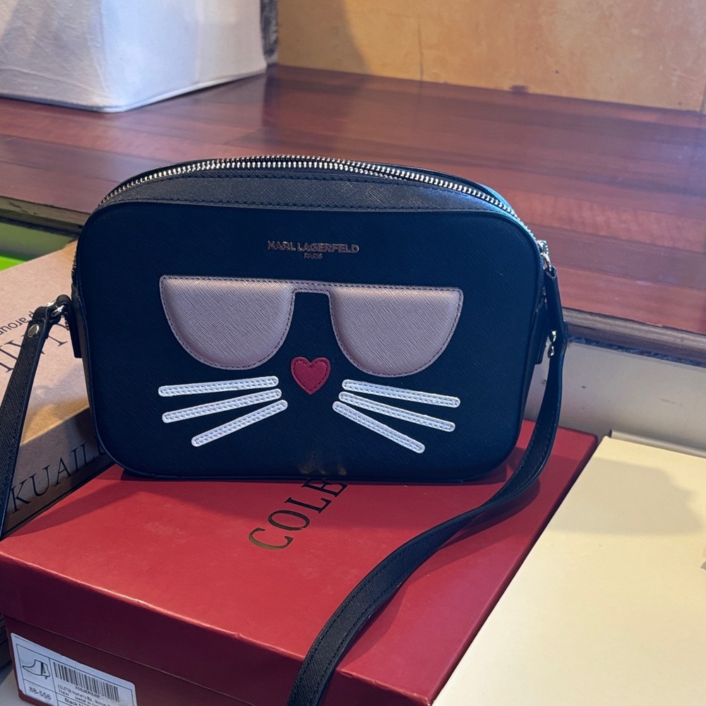 Karl Lagerfeld Black and Pink Cat Crossbody Bag
